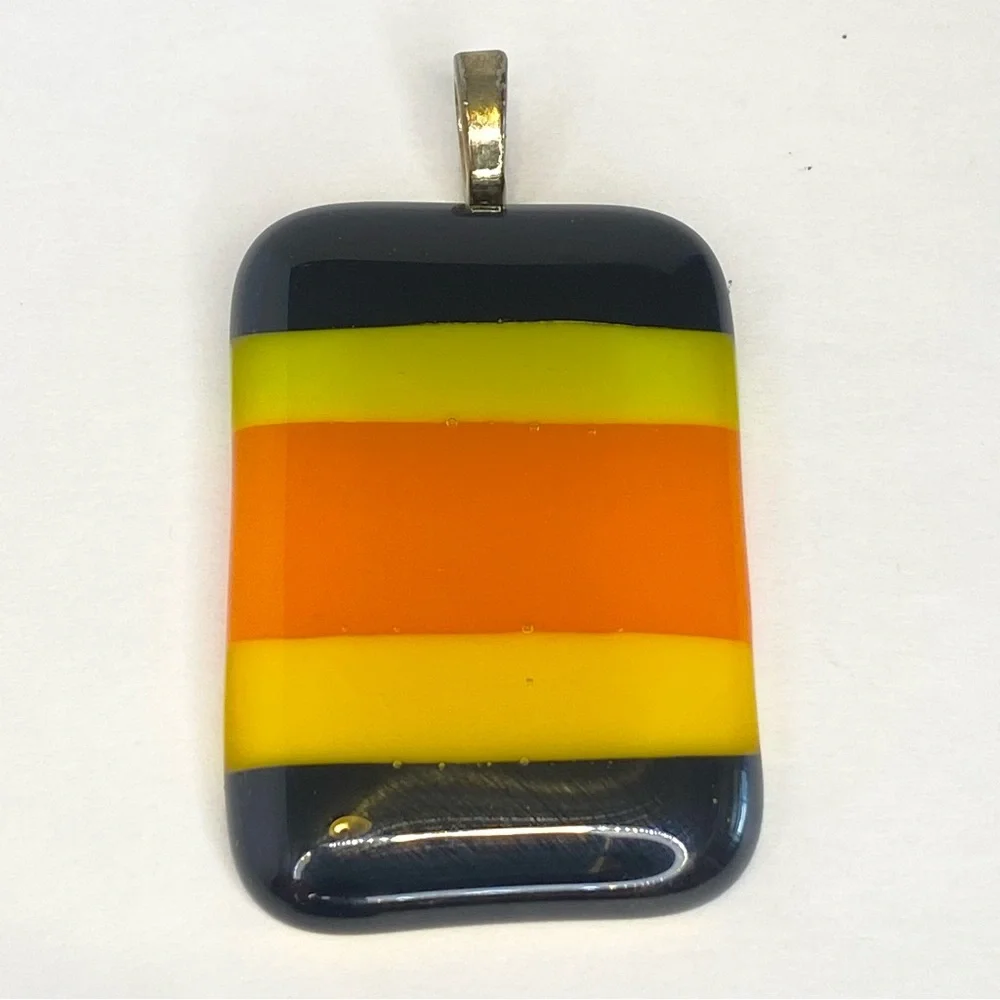 Damyan‎ Art Glass Pendant 2013 Modernist Color Block Yellow Orange Black Stripe
